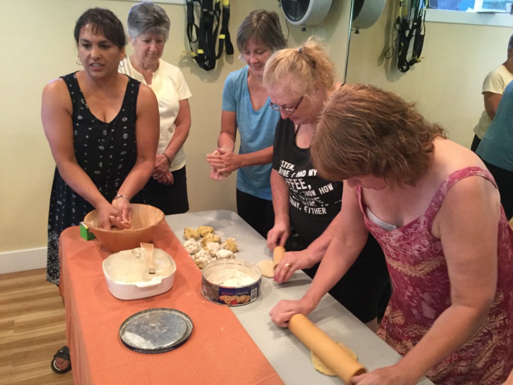Updesh showing us how to prepare a dis in Indian Cooking workshop, Forever Fit, Duncan, BC